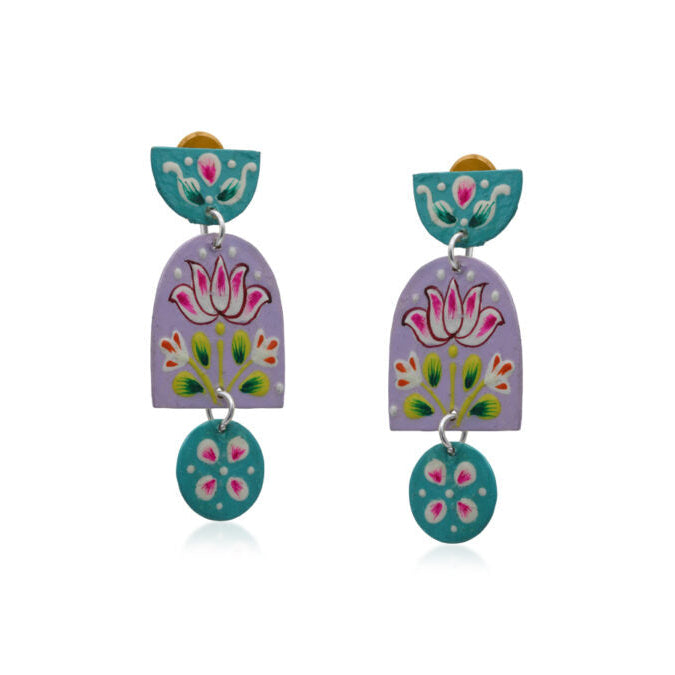 Padma Lilac & Blue Hand Painted Enamel Earrings