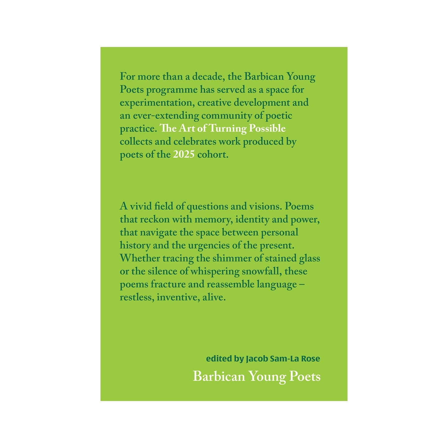 Barbican Young Poets 2025 - The Art of Turning Possible