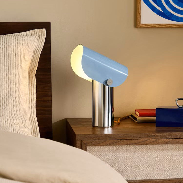 Curve Table Lamp in Chrome & Blue