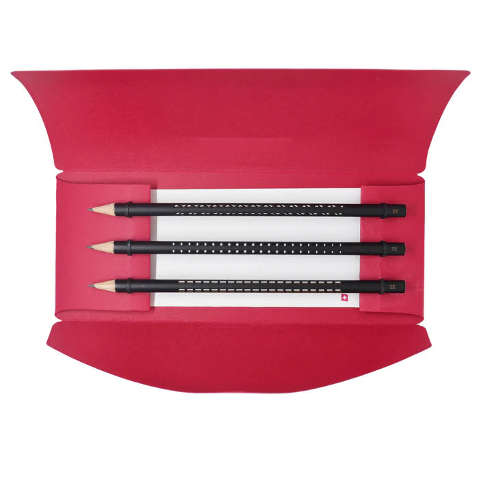 Pencils laser set of three in red gift wallet