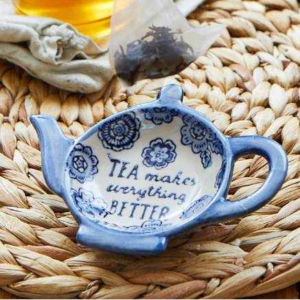 Blue Willow Floral Tea Lovers Tea Bag Dish