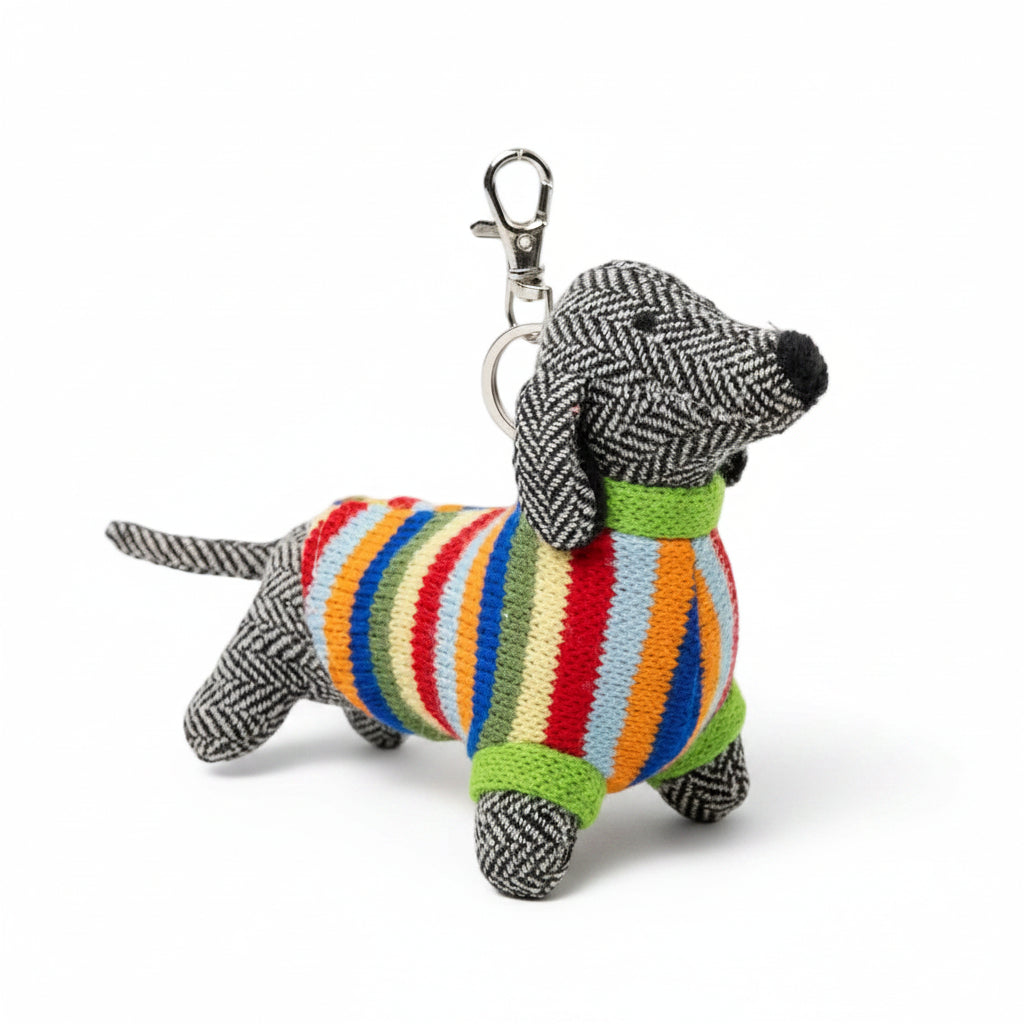 Tweed Sausage Dog Bag Charm