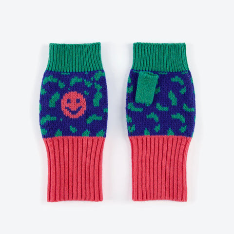 Smiley Fingerless Wool Gloves