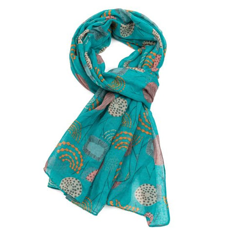 Retro Flower Garden Scarf Turquoise