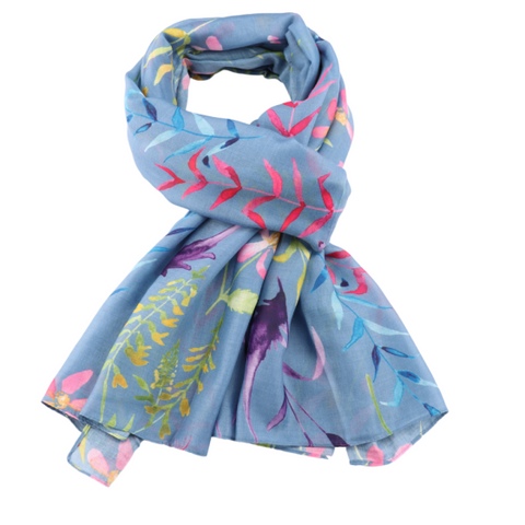 Wild Flower Denim Blue Scarf