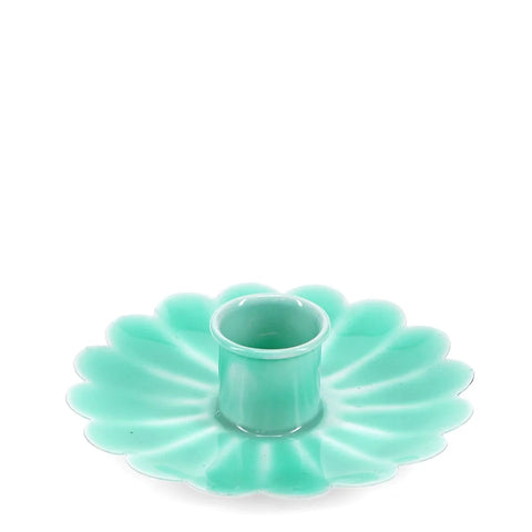 Aqua Flat Flower Enamel Candle Holder