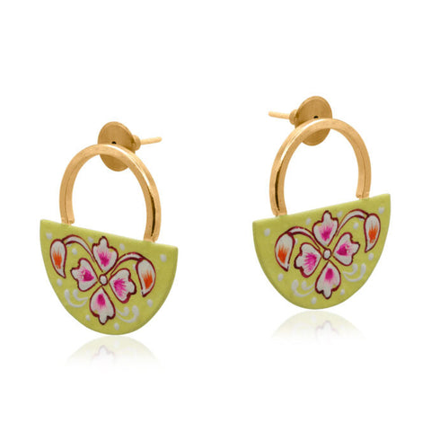 Mallika Yellow Hand Painted Enamel Earrings
