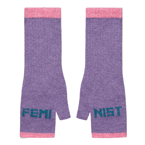 Feminist Wool Mittens Violet & Teal