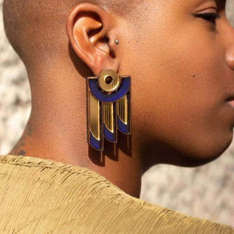 Chalk x Barbican balcony statement earrings navy