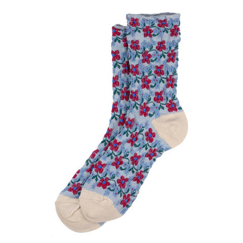 Embossed Petit Fleur Blue Socks