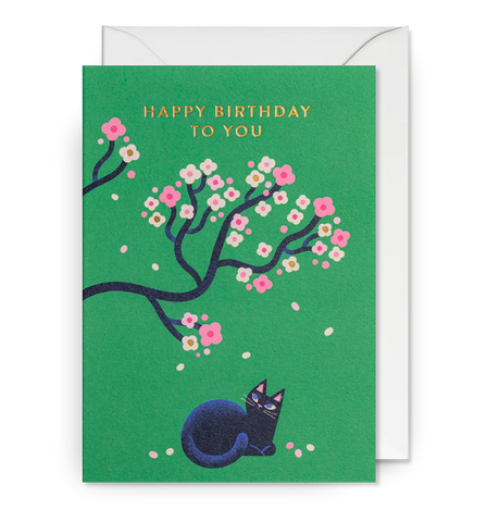 Happy Birthday to You Cherry Blossom Cat Card