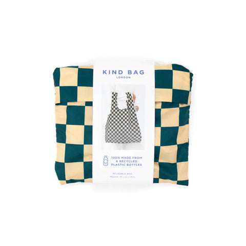 Checkerboard Teal & Beige Medium Kind Bag