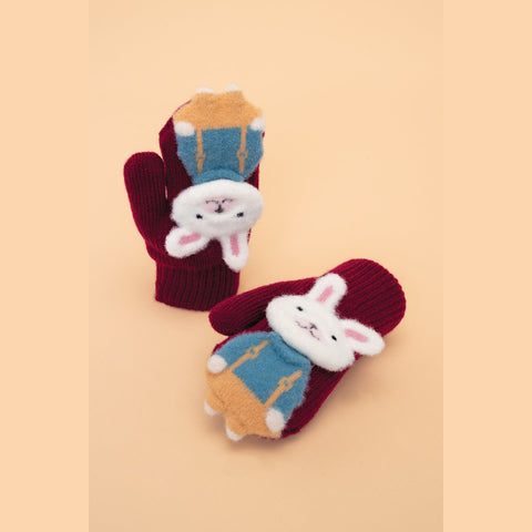 Bunny Burgundy Kids Mittens