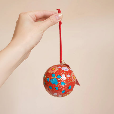 Scarlet Red & Blue Papier Mache Bauble