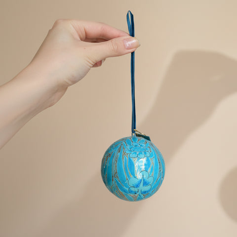 Sky Blue & Gold Papier Mache Bauble