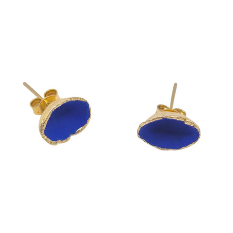 Bronze & Blue Painted Organic Pod Stud Earrings