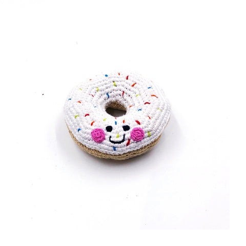 Friendly White Doughnut Knitted Rattle