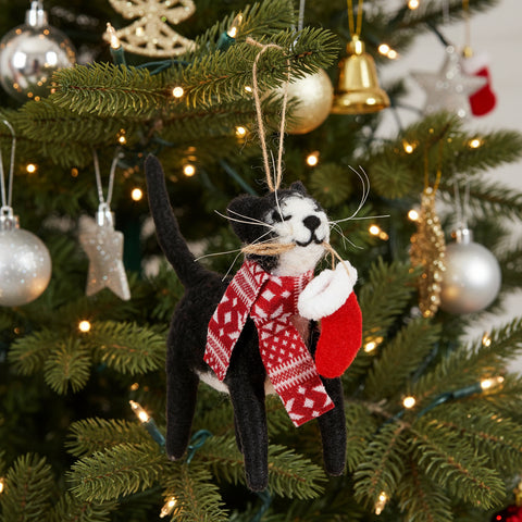 Cat with Stocking Felt Decoration
