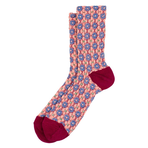 Embossed Flora Red Women's Socks