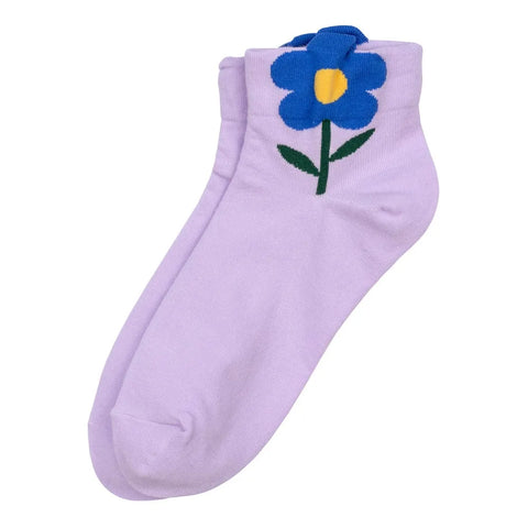 Big Flower Lilac & Blue Ankle Socks