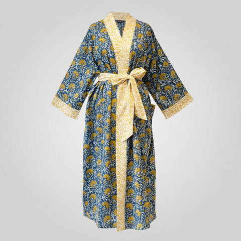Jaipur Blue & Yellow Long Cotton Kimono
