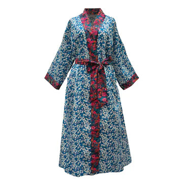 Long Kimono Robe in Fuchsia Ciara with Teal Mitsi Liberty fabric