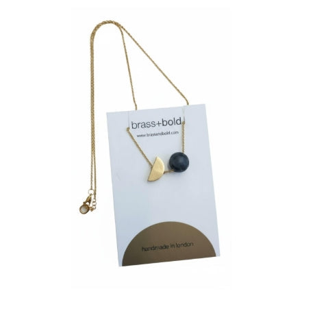 Larvikite and half moon brass necklace