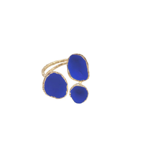 Bronze & Blue Painted Triple Organic Pod Adjustable Ring