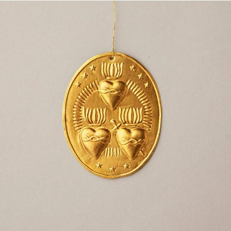 Gold Disc Large Triple Heart Milagros Decoration