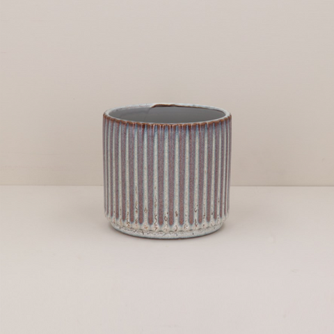 Reactive Glaze Ribbed Stoneware Pot Cover