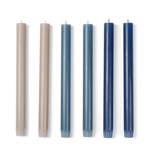 Set Of 6 Candles 25cm Blues