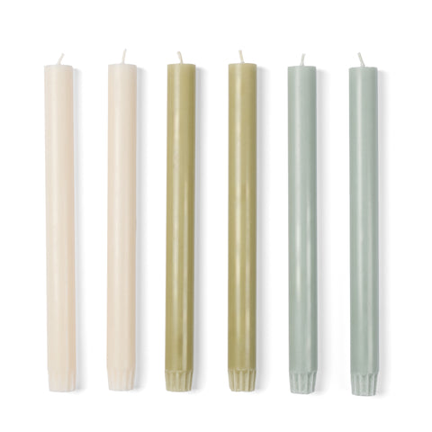 Set Of 6 Candles 25cm Greens