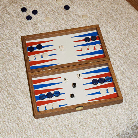 Milos Red, White & Blue Travel Backgammon Set