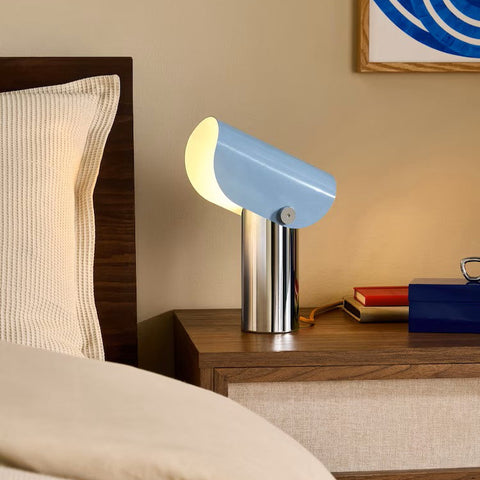 Curve Table Lamp in Chrome & Blue