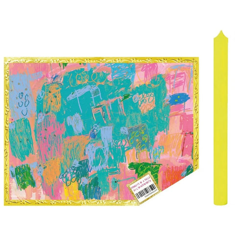 Donkeys in a Field, Neon Yellow Dinner Candle by Arthouse