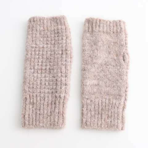 Beige Knitted Fingerless Gloves