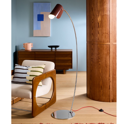 Curve Floor Lamp in Chrome & Red
