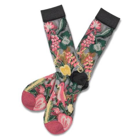 Sheer Pink Bird & Fruit Socks