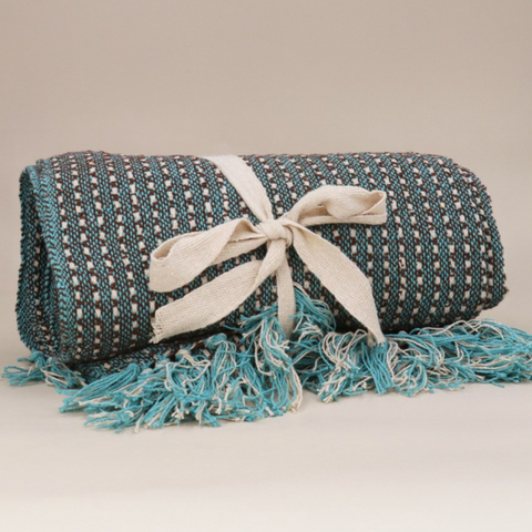 Teal & Brown Retro Woven Cotton Throw