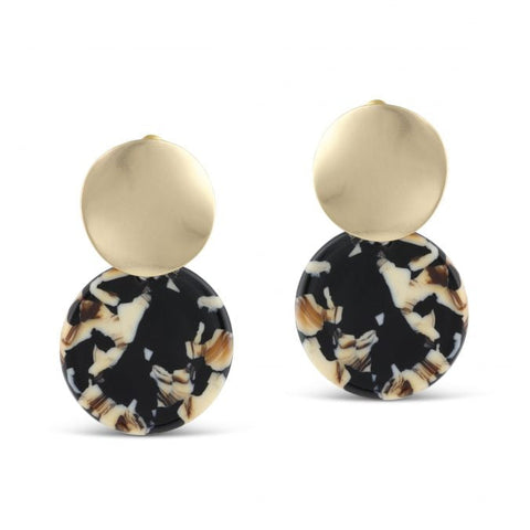 Sarah Metal & Resin Earrings Beige, Brown & Black