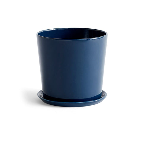 Dark Blue Botanical Pot and Saucer