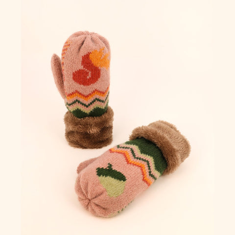 Kids Squirrel & Acorn Mittens Pink